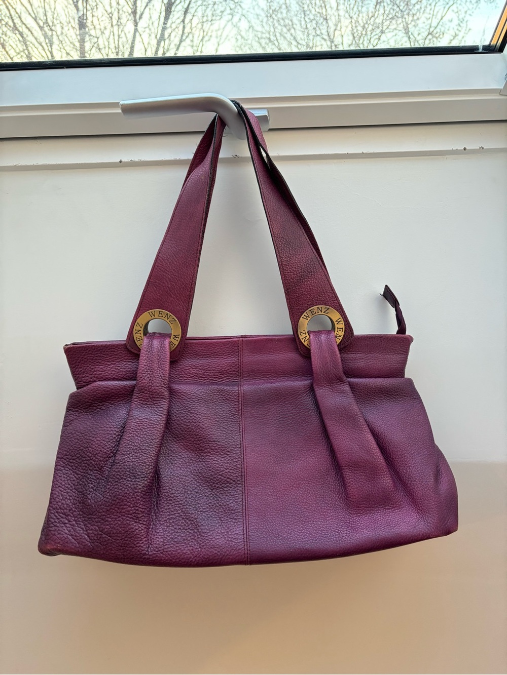 WENZ Plum Leather Shoulder Bag with Gold Ring Details